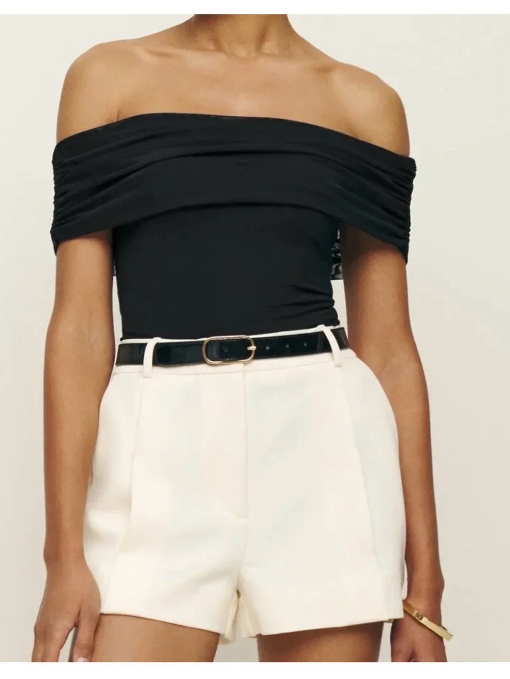 Reformation Black Off-Shoulder Ruched Camisole